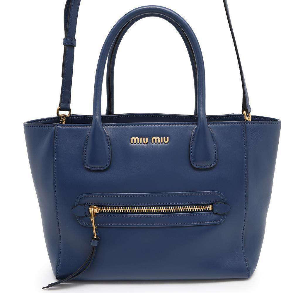 Miu Miu Logo Leather Handbag Blue